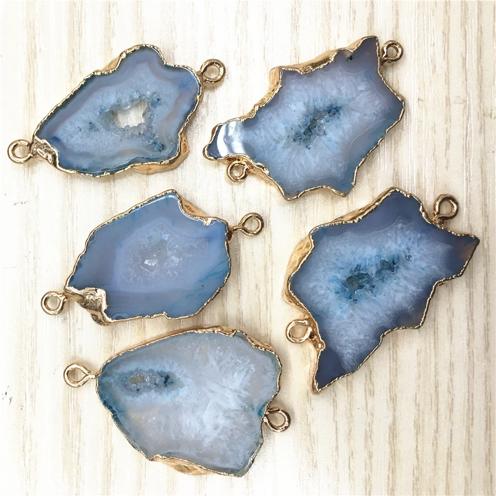 5 шт. натуральный светильник синий Агаты ломтик кулон разъемы нерегулярные сырья