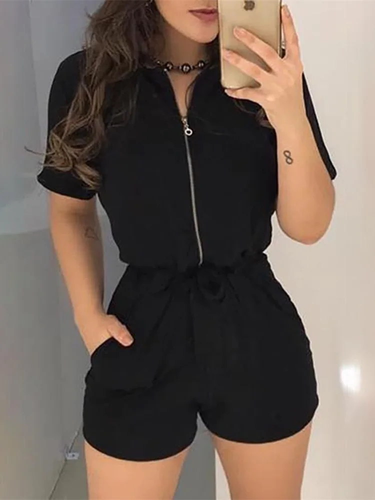 2019 летний элегантный женский черный мини комбинезон обтягивающий повседневный с