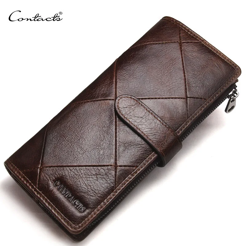 Leather Wallet for Men Long Men's Wallet Leather Casual Buckle Tri-fold Clutch Large Capacity Wallet Card Holder