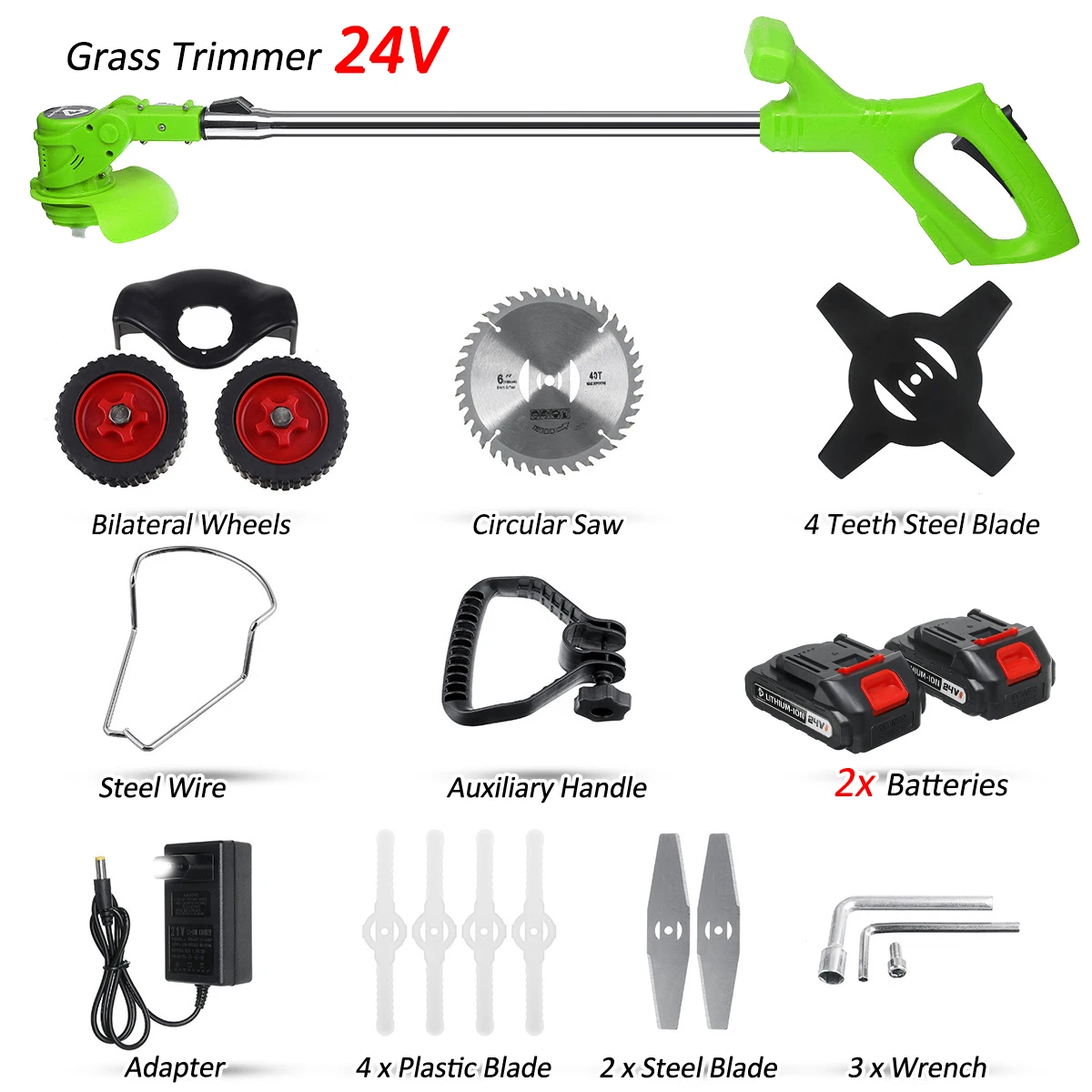 35000rpm Electric Grass Trimmer With 2 Battery and  Wheels Garden Lawn Mower Rechargeable Cordless Grass Pruning Tool 1800W