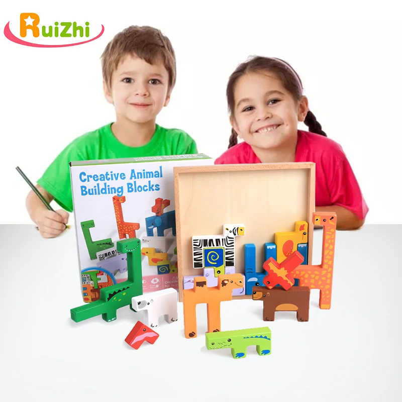 Ruizhi детские деревянные 3D тетрис головоломки игрушки мультфильм животных