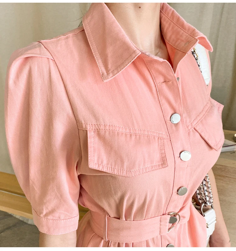 

High Quality 2020 Casual Jumpsuits Overalls Rompers Womens Jumpsuit Short Sleeve Summer New Single-breasted Long Pants Female