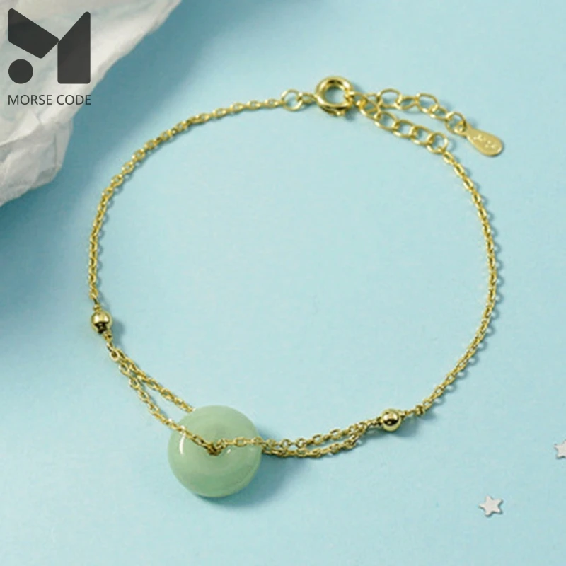 

MC 925 Sterling Silver Round Hetian Jade Bracelet Temperament Pulling Design Sense Light Luxury Retro Female Bracelet 2020 Trend