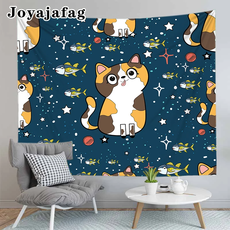 

Wall Hanging Tapestry Cute Cat Print Background Cloth Home Decor For Living Room 13 Sizes Polyester Carpet Tablecloth Bedspread