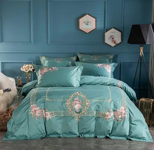 bedding set 2 Египетский хлопок, роскошный комплект постельного белья King queen, набор пододеяльников с вышивкой, классический синий розовый комплект постельного белья, Комплект постельного белья - Цвет: bedding set 2