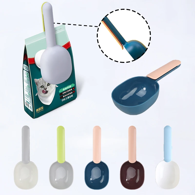 

Pet Cat Dog Food Shovel Mutli-Function Feeding Scoop Spoon with Sealing Bag Clip Creative Measuring Cup Clamp Portable Dog Stuff