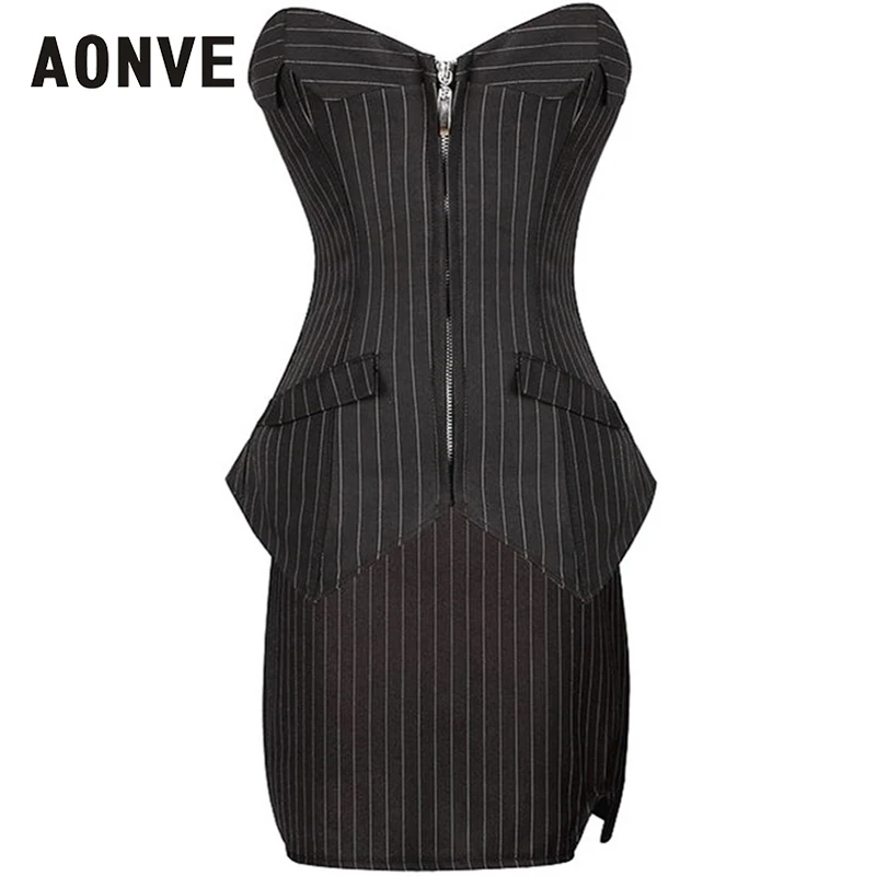 Женский корсет в готическом стиле с юбкой|zipper corset|striped corsetcorsets and bustiers |