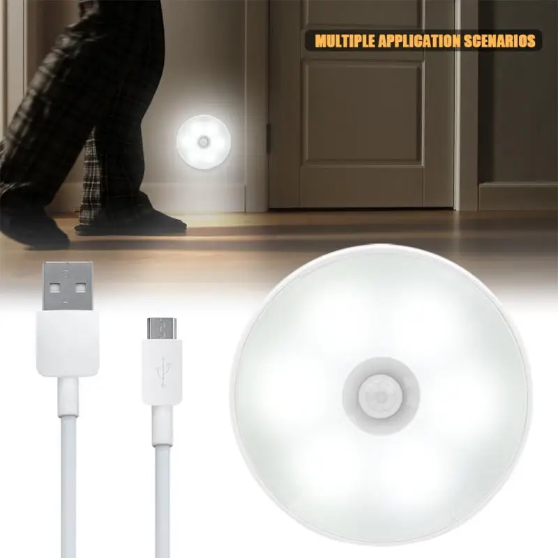 6 Pcs Motion Sensor LED Night Light USB Rechargeable Energy-saving Intelligent Body Induction Lamp For Bedroom Washroom Stairs | Лампы и
