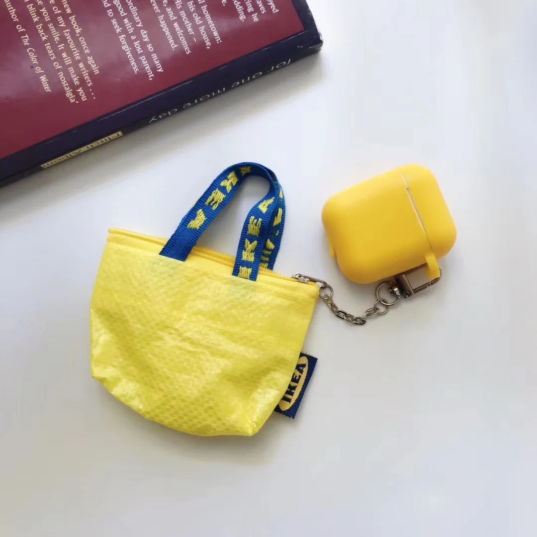 Yellow set Модная мини-сумка для хранения INS, силиконовый чехол для Apple Airpods, чехол, чехол, кабель для передачи данных, кошелек для монет, Bluetooth, чехол для наушников, аксессуары - Цвет: Yellow set