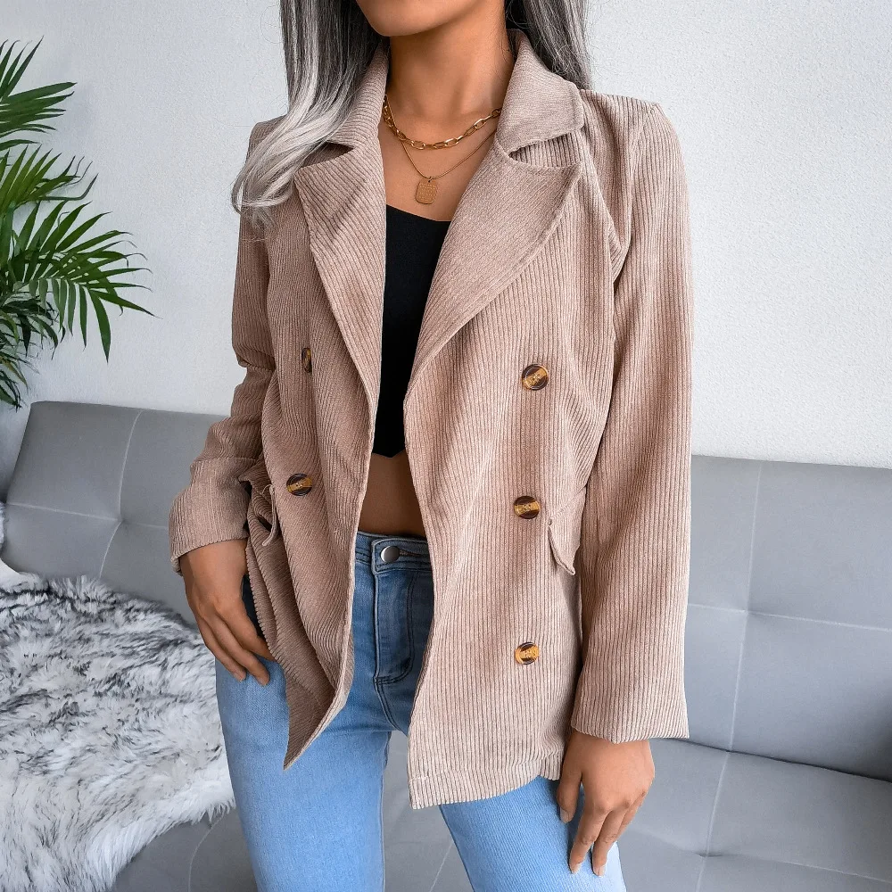

Elegant Women Double Breasted Office Suit Blazer Fashion Autumn Winter Jacket Outerwear Ladies Long Sleeve Black Khaki Blazers