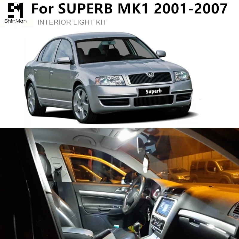 

10Pcs White Canbus LED Lamp Interior Dome Map Reading Lights Bulb Kit For Skoda Superb MK1 MKI 2001-2007 Cargo interior Light