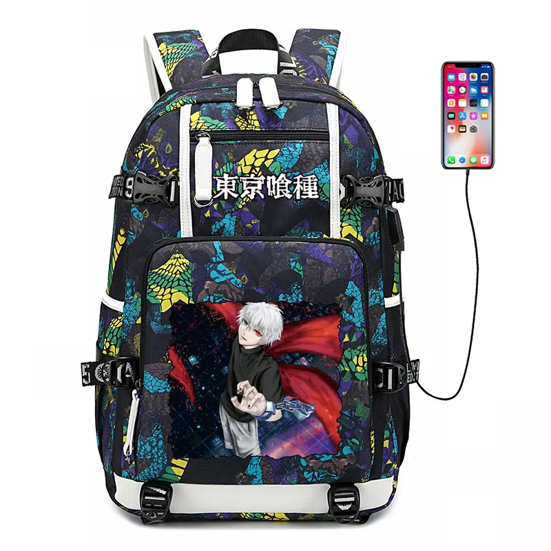 Токийский Гуль Kaneki Ken рюкзак с USB-портом Сумка узором в виде змеи школьные ранцы