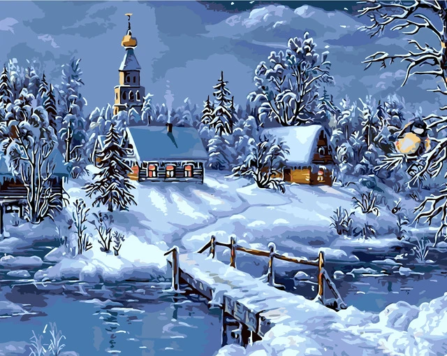 SZHC1167 HUACAN снег пейзаж DIY цифровой Живопись числами Зимний городок Модерн Wall Art Холст для Живописи Уникальный подарок домашнего декора - Цвет: SZHC1167