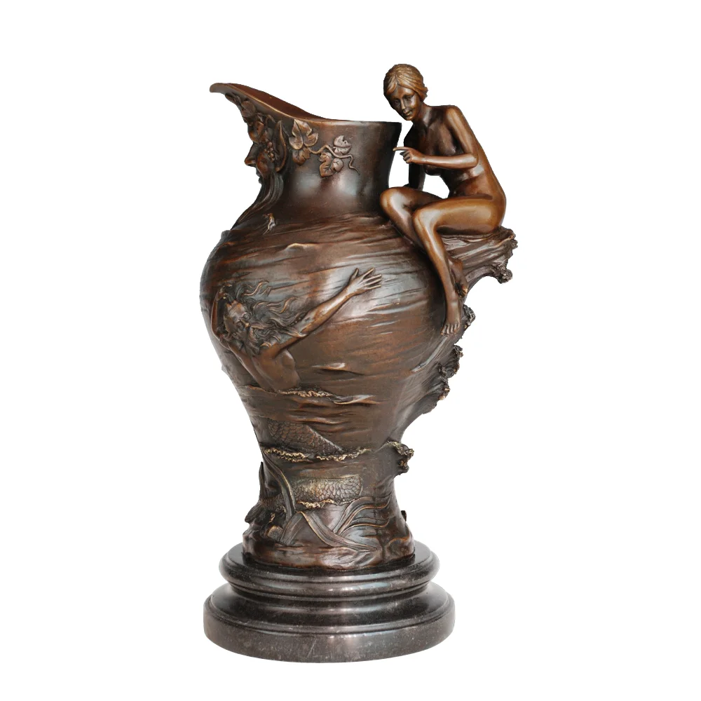 

Bronze Sculpture Young Girl and Elder Vase Statue Vintage European Female Art Hot Casting Home Decor