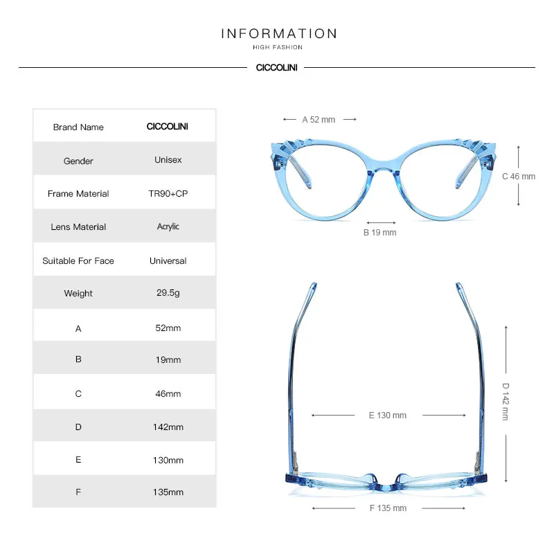 

CICCOLINI Fashion Designed Transparent Women Glasses Frames Oval Female Clear Myopia Prescription Eyeglasses Optical Frame 2037