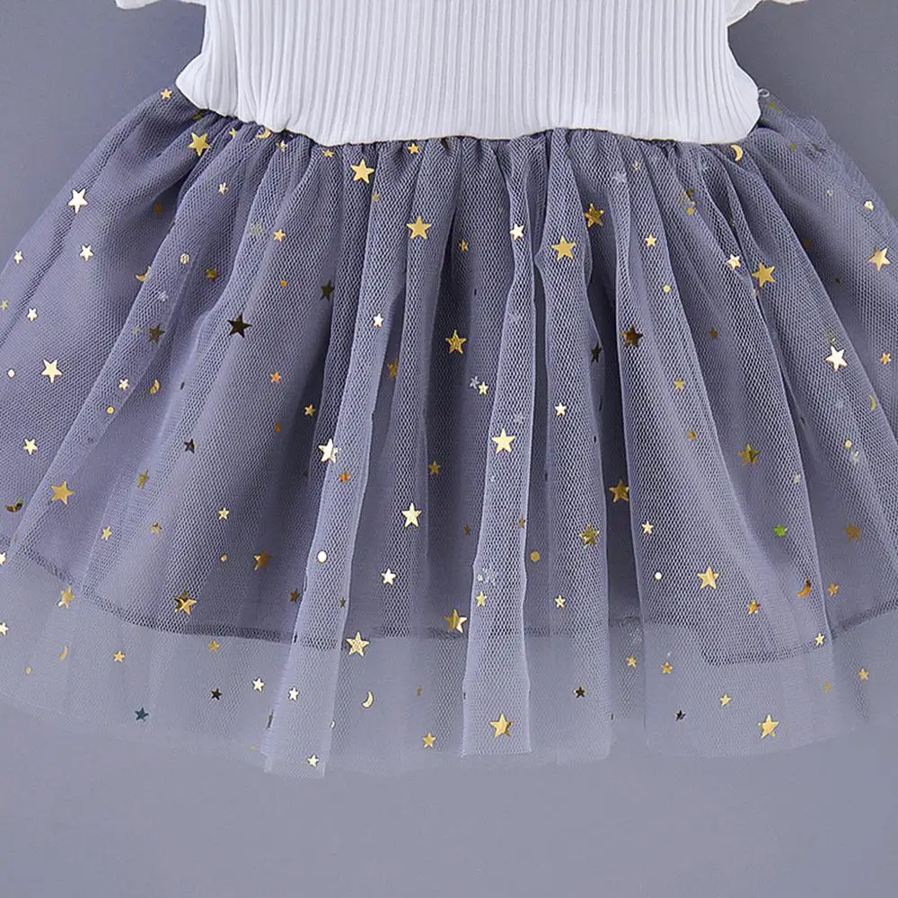 Фатиновое платье с короткими рукавами и блестками для маленьких девочек летнее