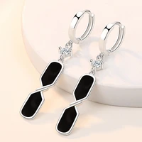 kofsac new 925 sterling silver ear jewelry lady temperament retro black geometry rectangle earrings for women party accessories