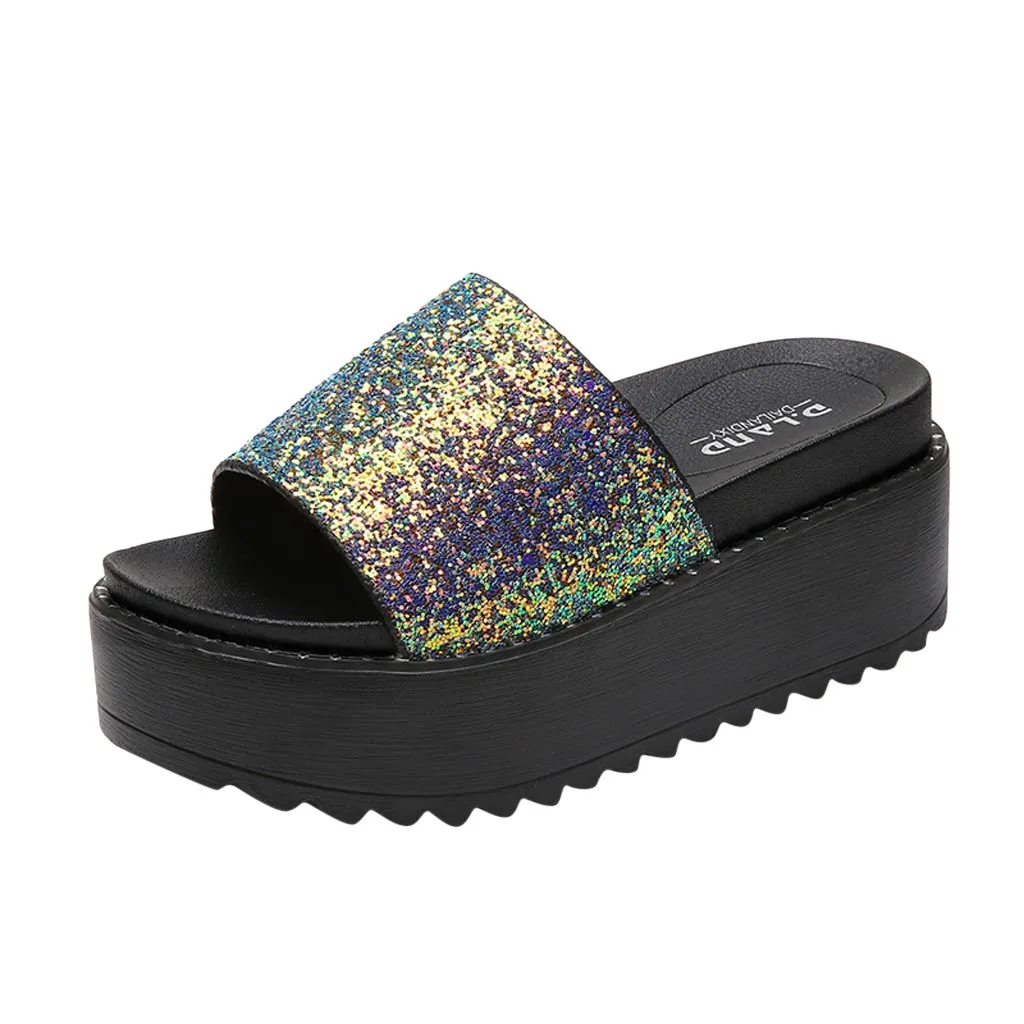 Женские шлепанцы с блестками Водонепроницаемые босоножки на толстой подошве