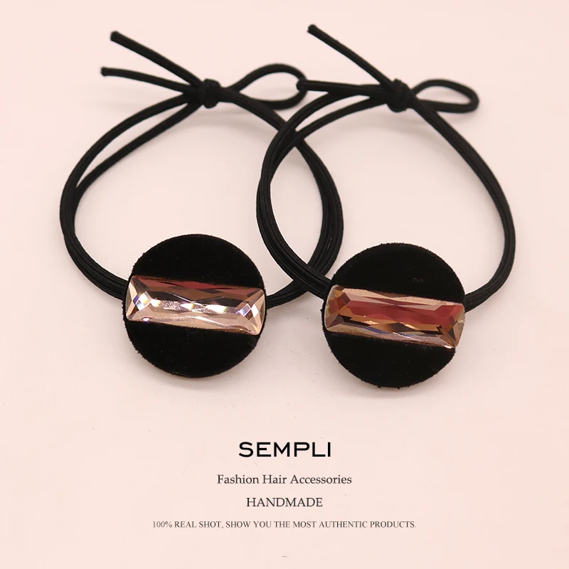 Sempli черный Цвета нейлон Эластичный со стразами для волос резинки женщин