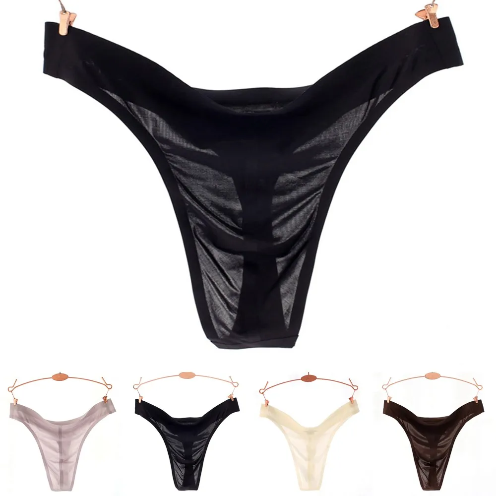 

Mens Transparent Ultra-Thin Seamless Thong Sexy Men G Strings Thongs Male Pouch Ice Silk Underwear Breathable Low Rise T Back