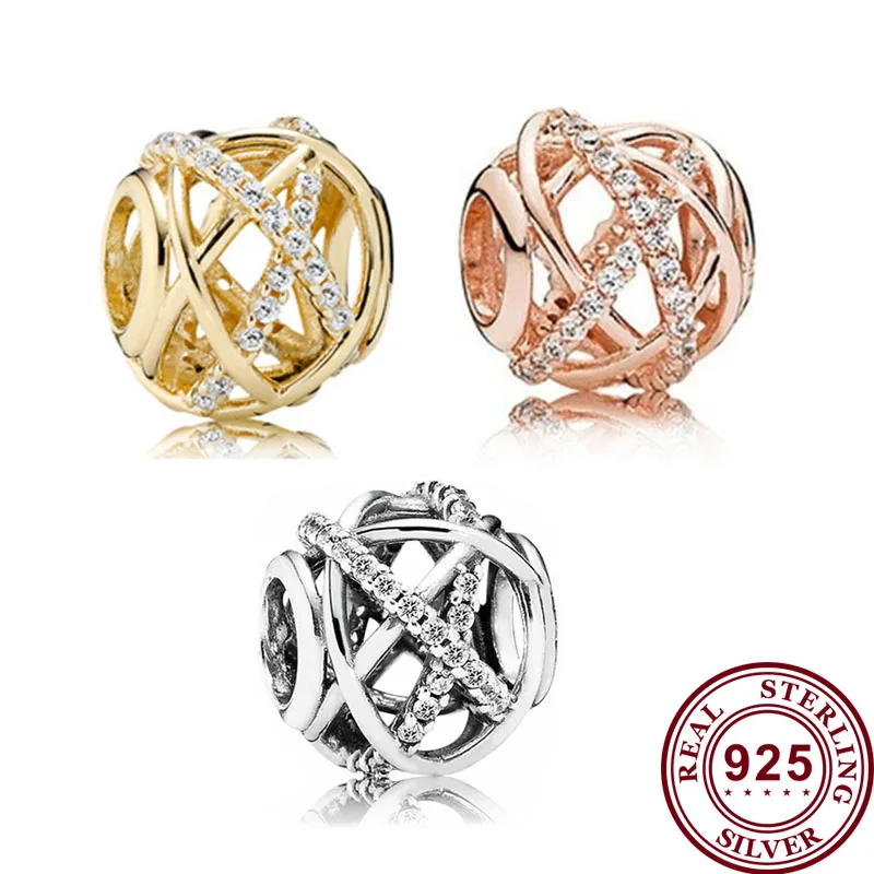 

Original 925 Sterling Silver Bead New Cut Out Rose Gold Galaxy Beads Fit Pandora Women Bracelet & Necklace Diy Jewelry