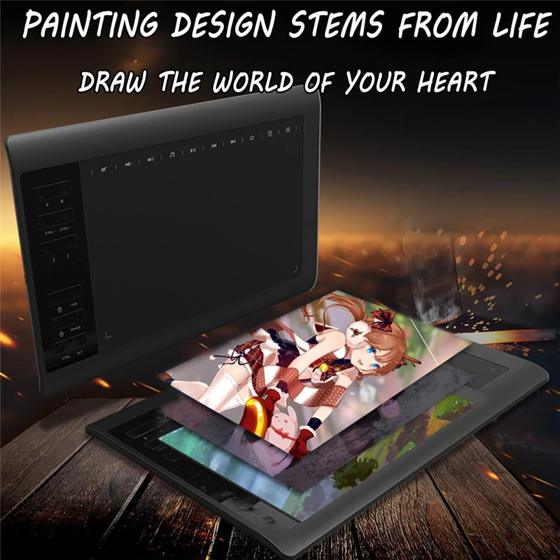10x6&quot Professional Graphics Drawing Tablet 12 Express Keys 8192 Levels Battery-Free Stylus/30pcs Pen Refill Support PC/Laptop |