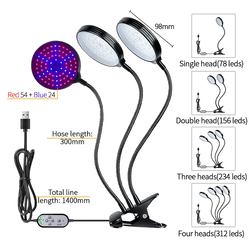 Фитолампа светодиодная полного спектра 5 в постоянного тока USB 15 Вт 30 45 60 с