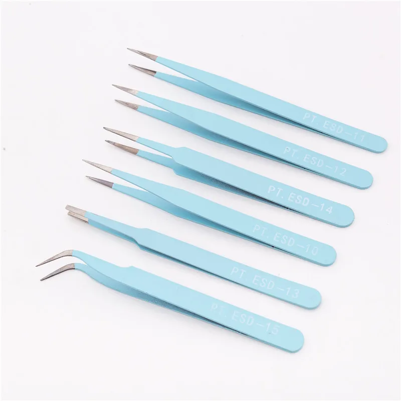 Набор антистатических пинцетов для ресниц 6 шт./компл. прецизионные изогнутые