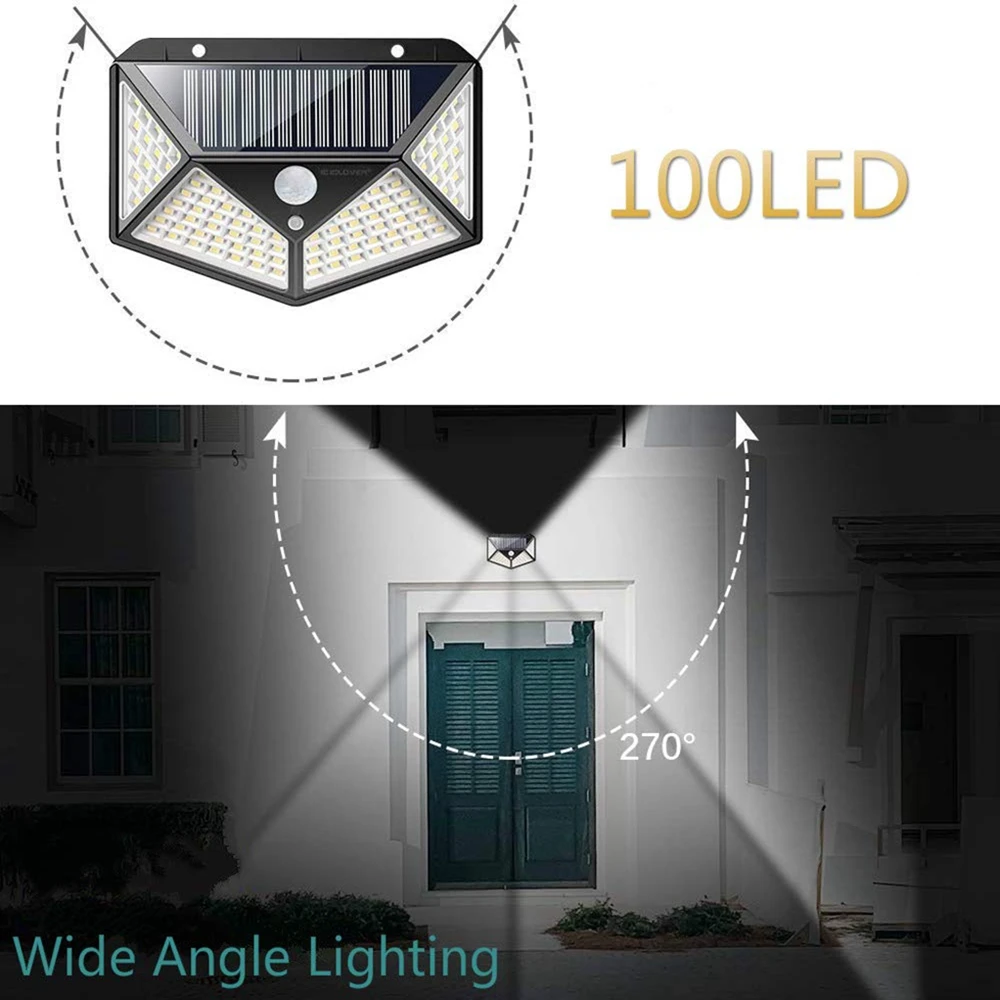 

100 Led Solar PIR Motion Sensor Light Outdoor Solar Wall Lamp LED Bulb IP65 Solar Lighting Garden Decoration Lights 1/2/4pcs