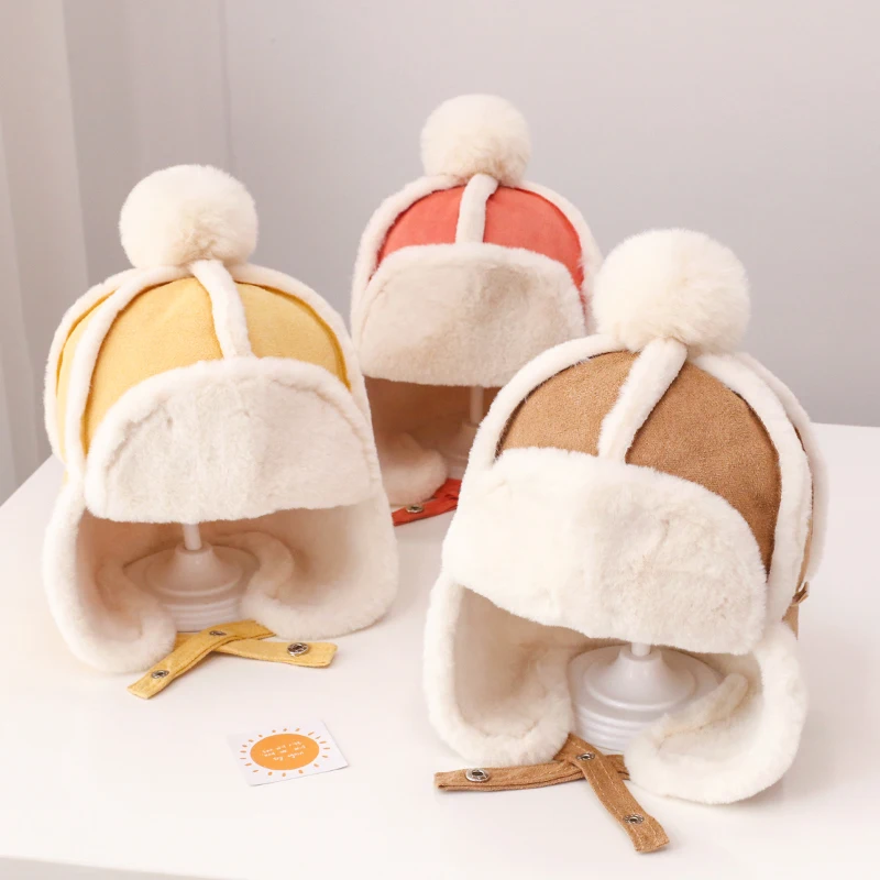 

zq Baby Hat Autumn Winter Warm Thickened Girl Plush Bonnet Ear Protection Children's Lei Feng Cap