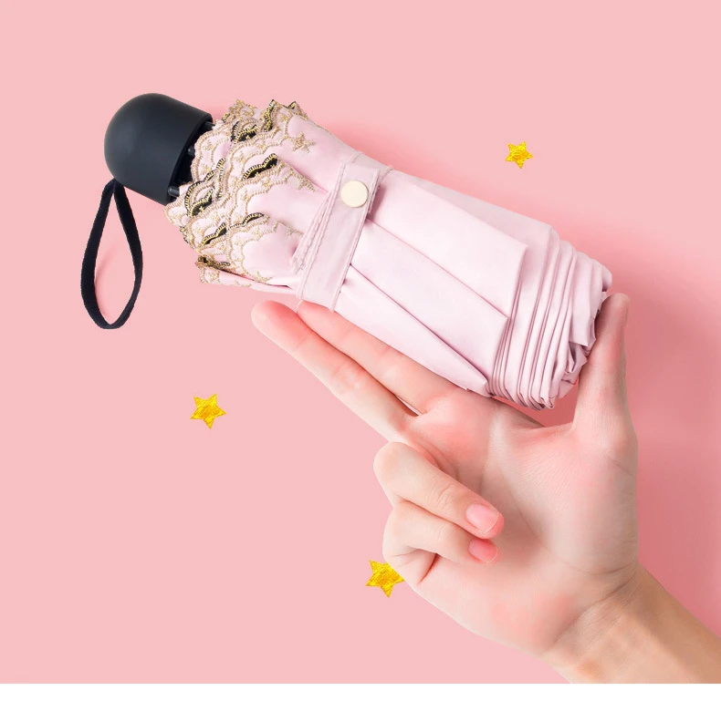 Girls Romantic Embroidery Lace 5-Folding Umbrella Women Anti-UV Sunny Umbrellas Portable Mini Travel Waterproof Umbrellas