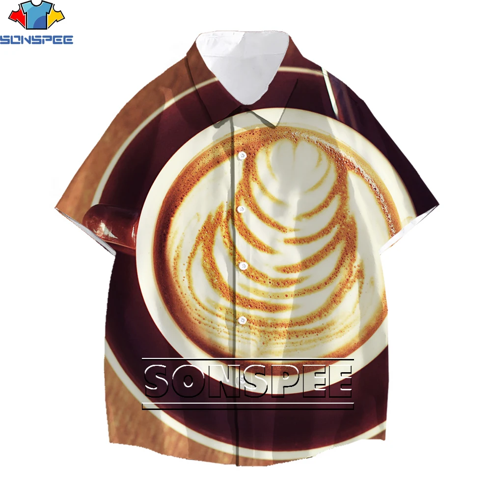 

SONSPEE 3D printing delicious drinks Hawaiian shirt coffee summer casual loose street men's and women's oversized top