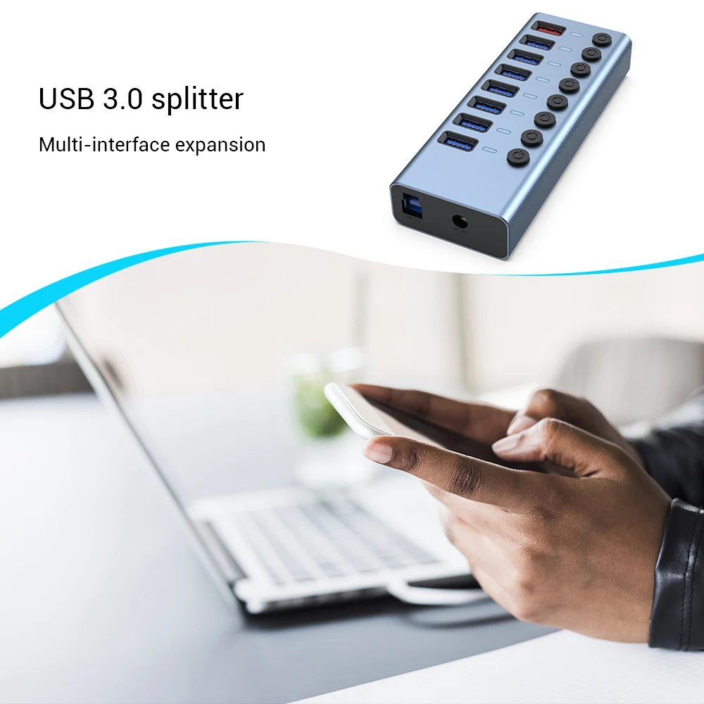 

USB 3.0 HUB Aluminum Alloy Multiinterface Splitter Separate Control Switch Extender Data Transmission Computer Extender
