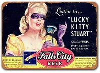 retro metal tin sign falls city beer and lucky kitty stuart whas bar signs sisoso plaque poster cafe pub wall decor 8x12 inch