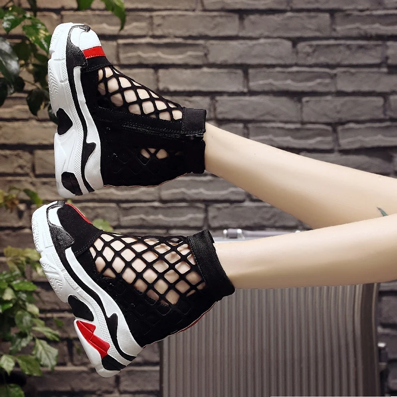 Женские кроссовки на платформе 12 см сетчатые дышащие слипоны танкетке сандалии