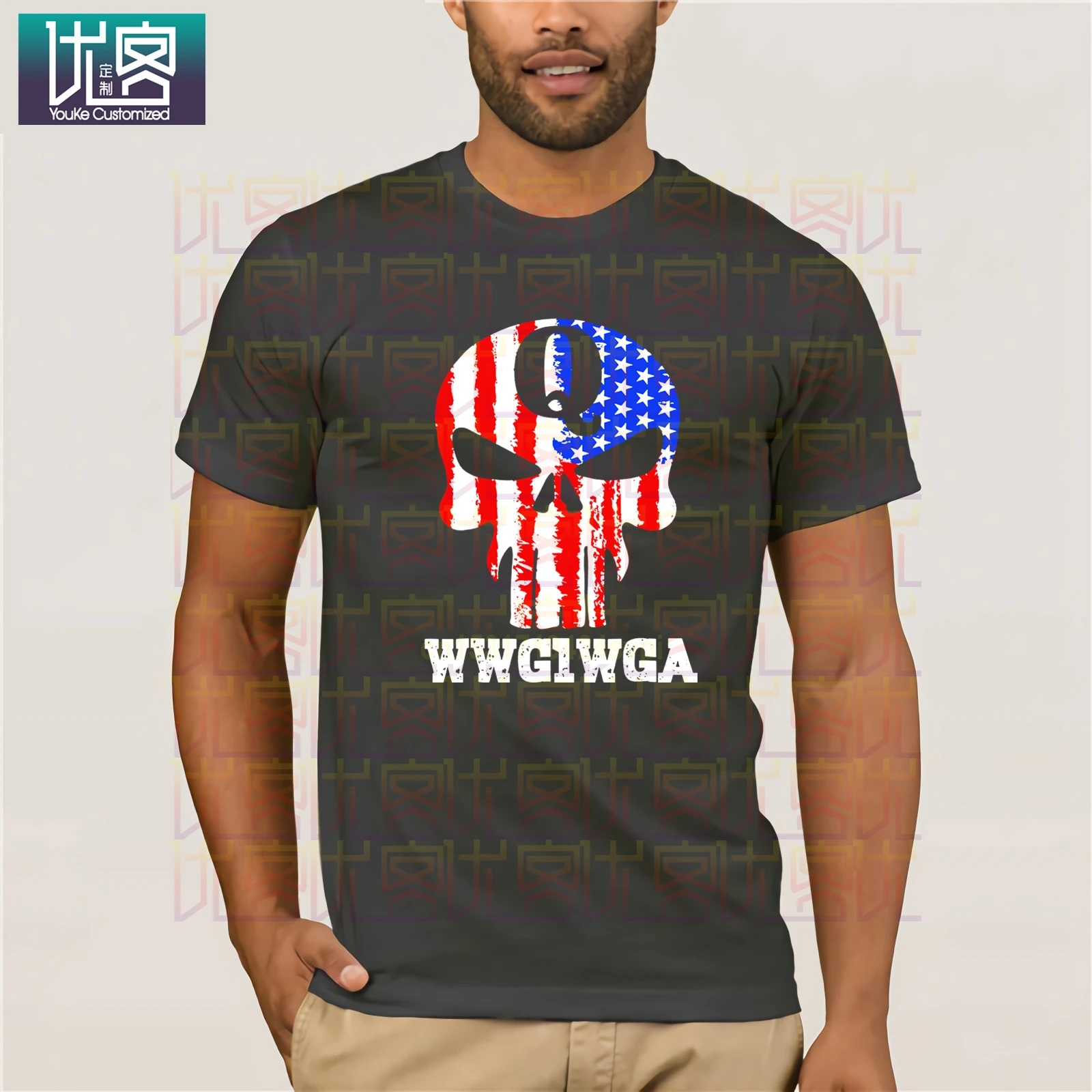 Крутая футболка с принтом черепа Q Anon WWG1WGA Political Conspiracy летние футболки хлопковая