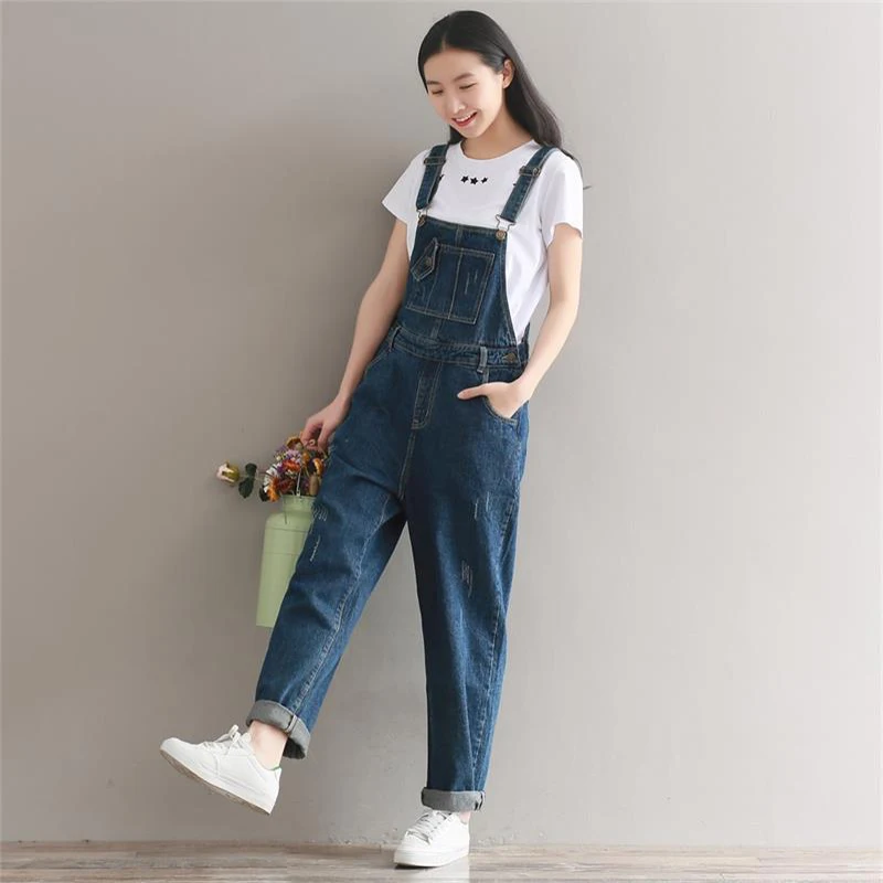 Осенние женские джинсовый комбинезон размера плюс свободные повседневные