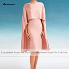 Халат в винтажном стиле; Атласное розовое платье для матери невесты Свадебная вечеринка 2021 размера плюс, женские вечерние платья по колено с плащом-накидкой с капюшоном