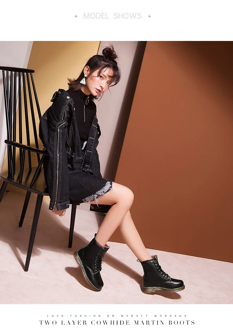 Snow Boots Winter Boot Fur Warm Comfortable Ankle Boots for Women Martin Boots Genuine Leather Shoes Flat Casual Booties