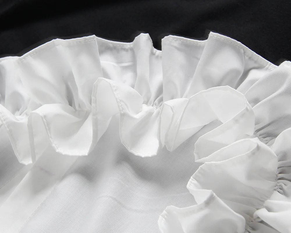 [EAM] 2021 Новое весенне летнее черное свободное платье с круглым вырезом и короткими