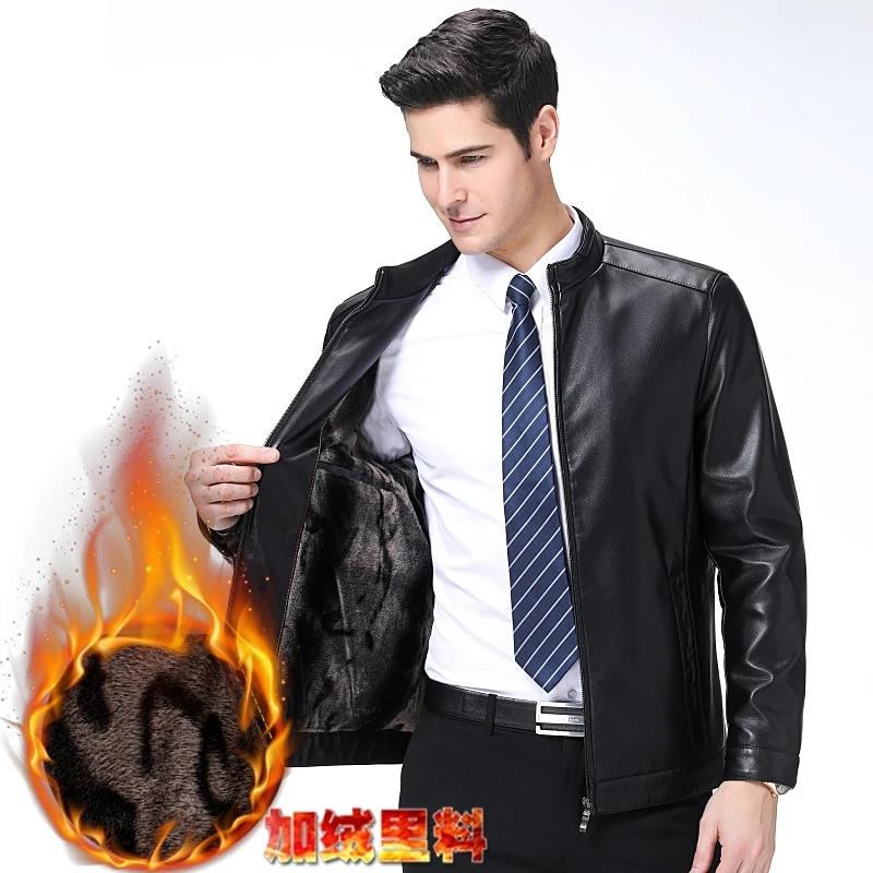 

Jacket Autumn And 2020 Winter Men Casual PU Clothing Men's stand collar Jackets Coats plus velvet Faux Leather Overcoat