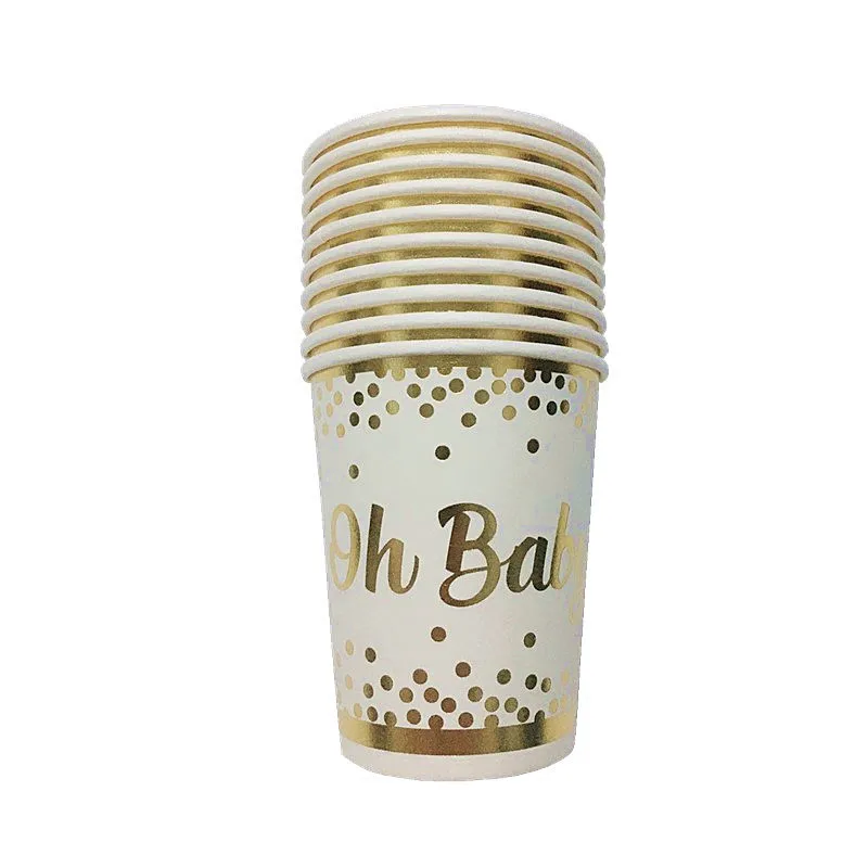 Золото одноразовая посуда с надписью Oh Baby бумажные тарелки для дня рождения