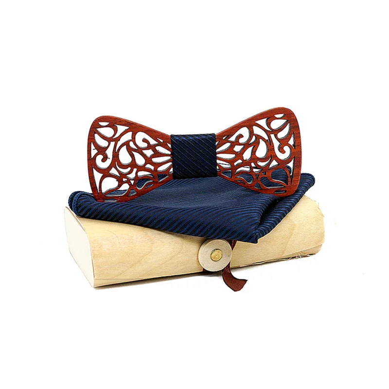 

2021 Wood Bow Tie For Mens Wedding Pocket Square Wooden Bowtie Set Suit Male Hanky Bowknot Gravatas Ties