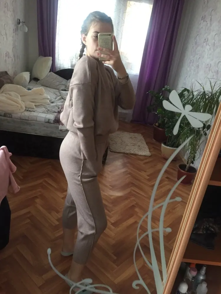 Новые женские осенние трикотажные брюки спортивный костюм комплект из 2 предметов пуловер Топ+ широкие брюки комплект из двух предметов вязаные толстовки костюм