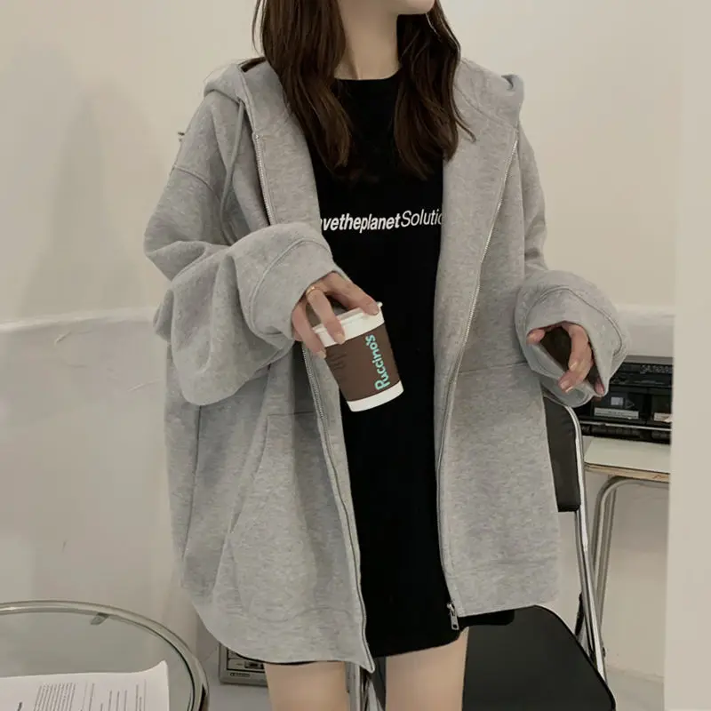 

2021 Novo Outono Solto Encaixe Estudante Cardigan Com Capuz Camisola De Manga Comprida Para Mulher Top Woman Collar Hooded Style