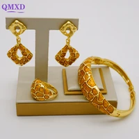 fashion russian designed 3pcs shiny brazilian gold leopard jewellery set for women party wedding gift 2021