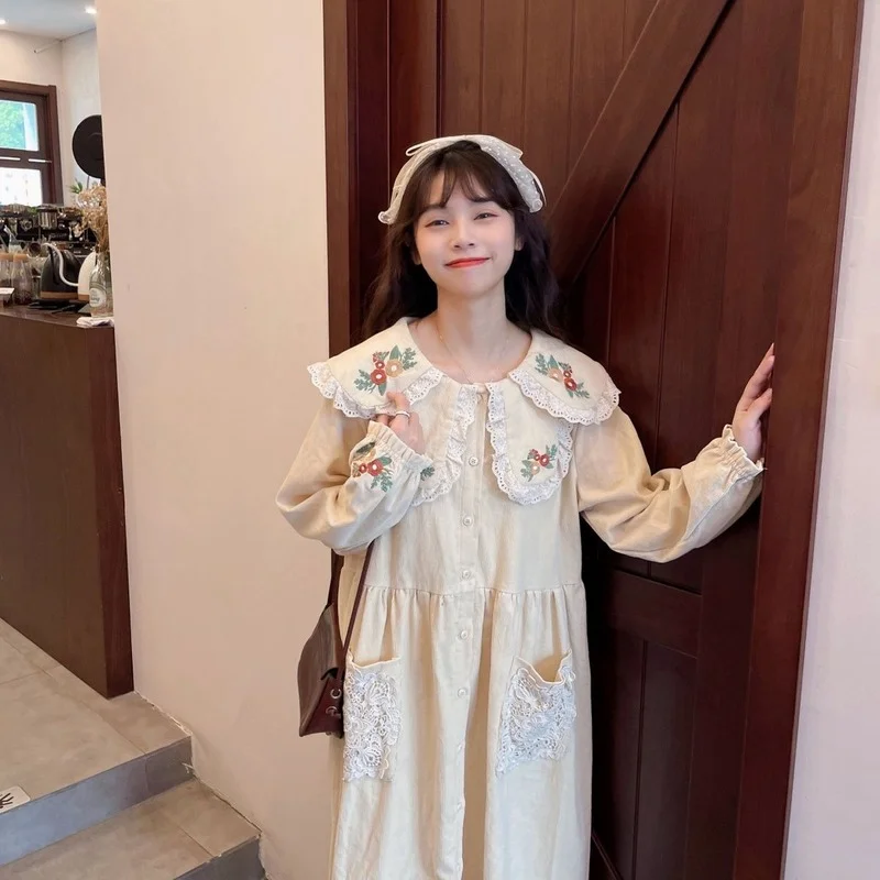 Женское вельветовое платье Woherb Осеннее винтажное однобортное милое миди с