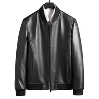 contrast colors black casual sheepskin leather jackets men spring autumn natural leather clothing