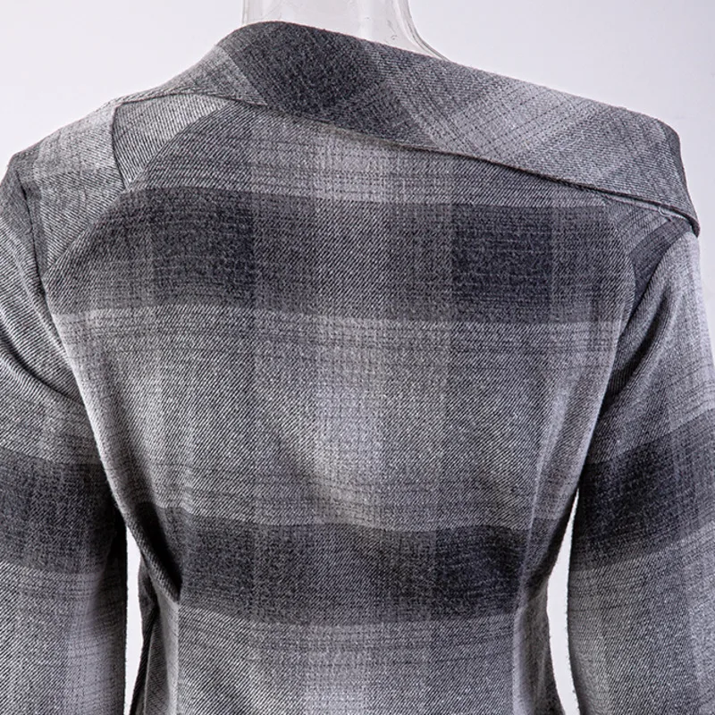 

[DEAT] Plaid Asymmetric Skew Collar Shirt For Women Button Long Sleeve Pure Cotton Casual New Fashion Tide 2021 Spring GX119