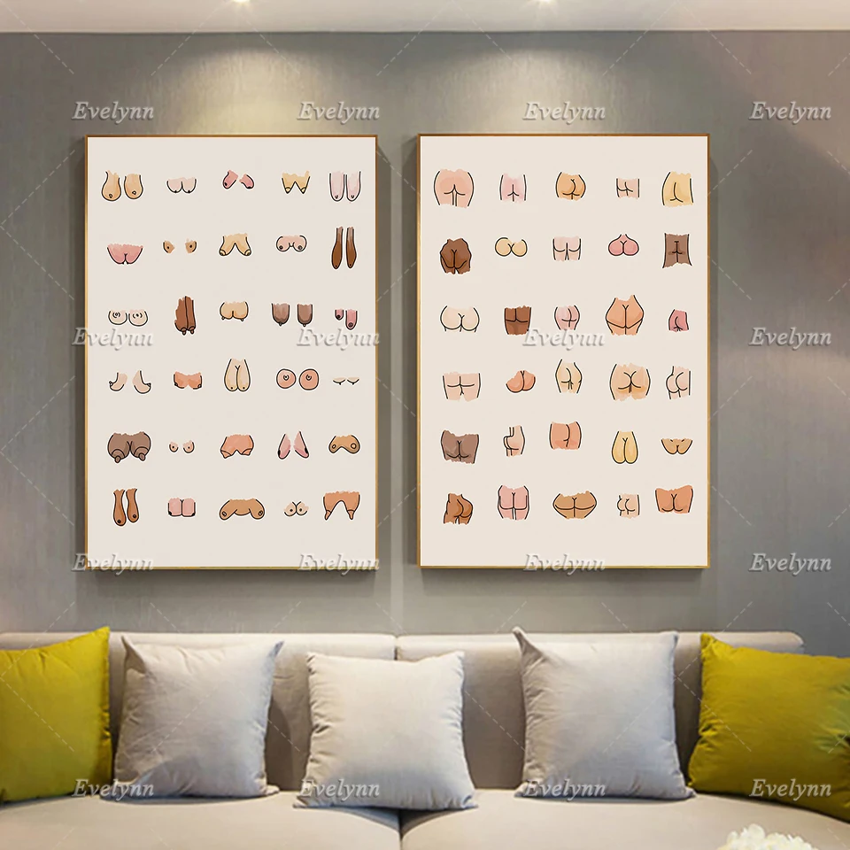 

Body Positive Bum And Boobs Posters, Feminist Artnude Funny Boobies, Modern Living Room Decor Canvas Wall Art Prints Unique Gift